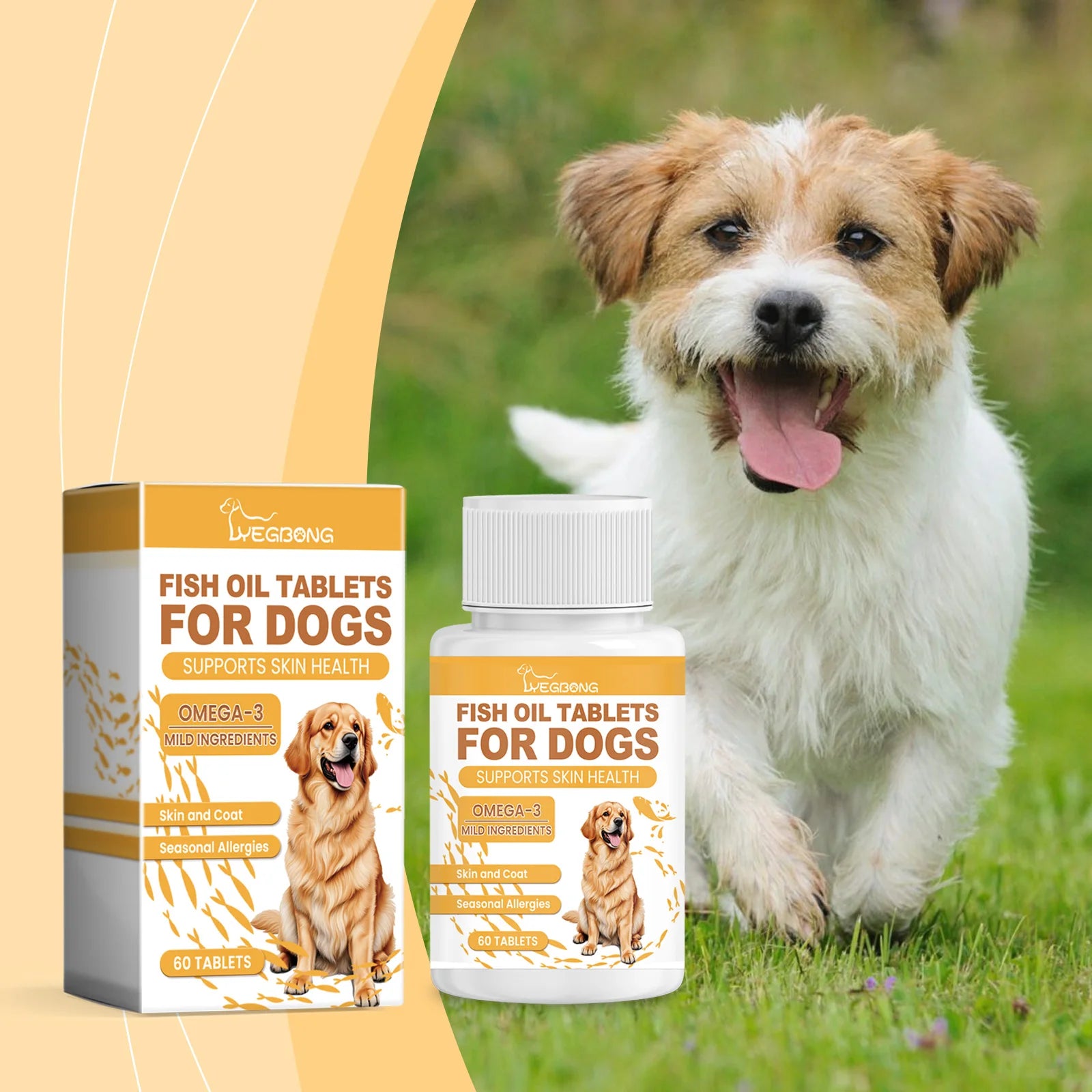 60pcs Omega-3 Fish Oil Tablets for Dogs Skin Care Nutrition Relieve Dry Itchy Skin