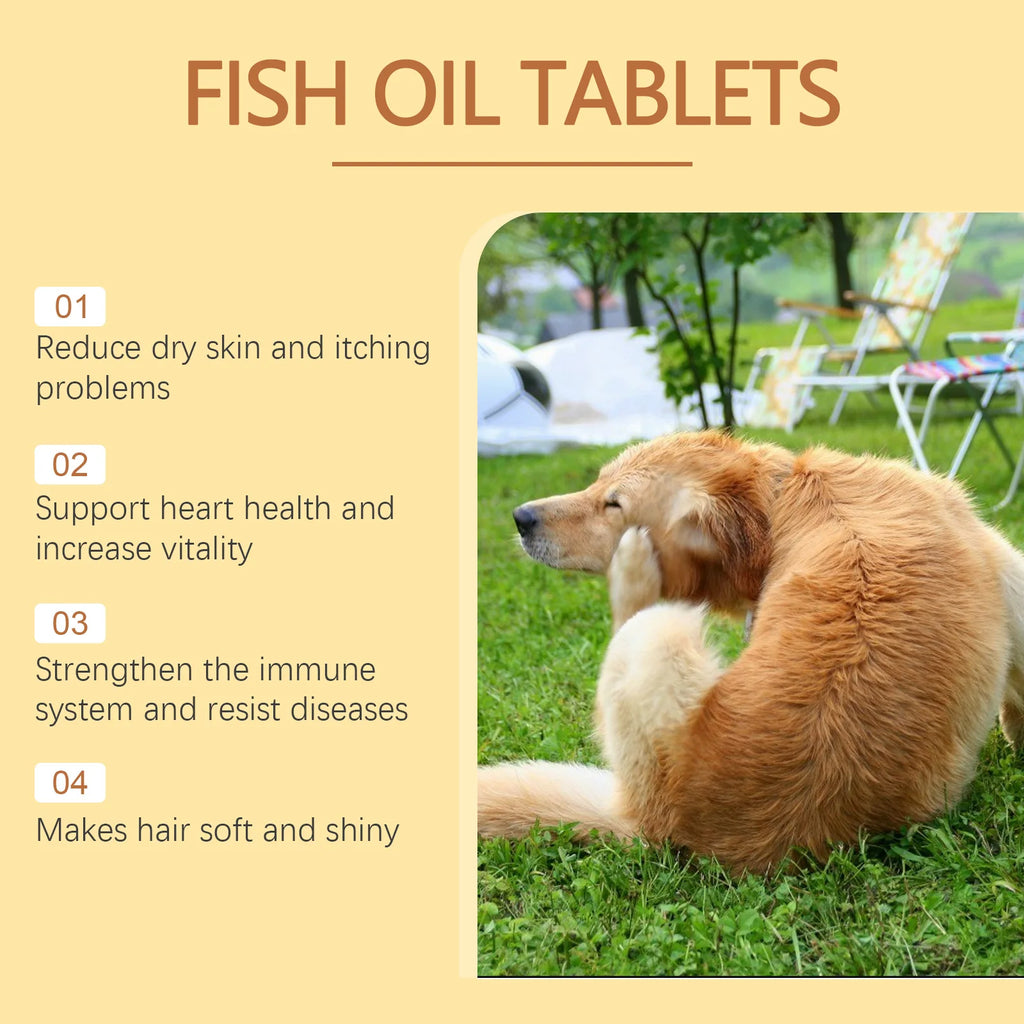 60pcs Omega-3 Fish Oil Tablets for Dogs Skin Care Nutrition Relieve Dry Itchy Skin