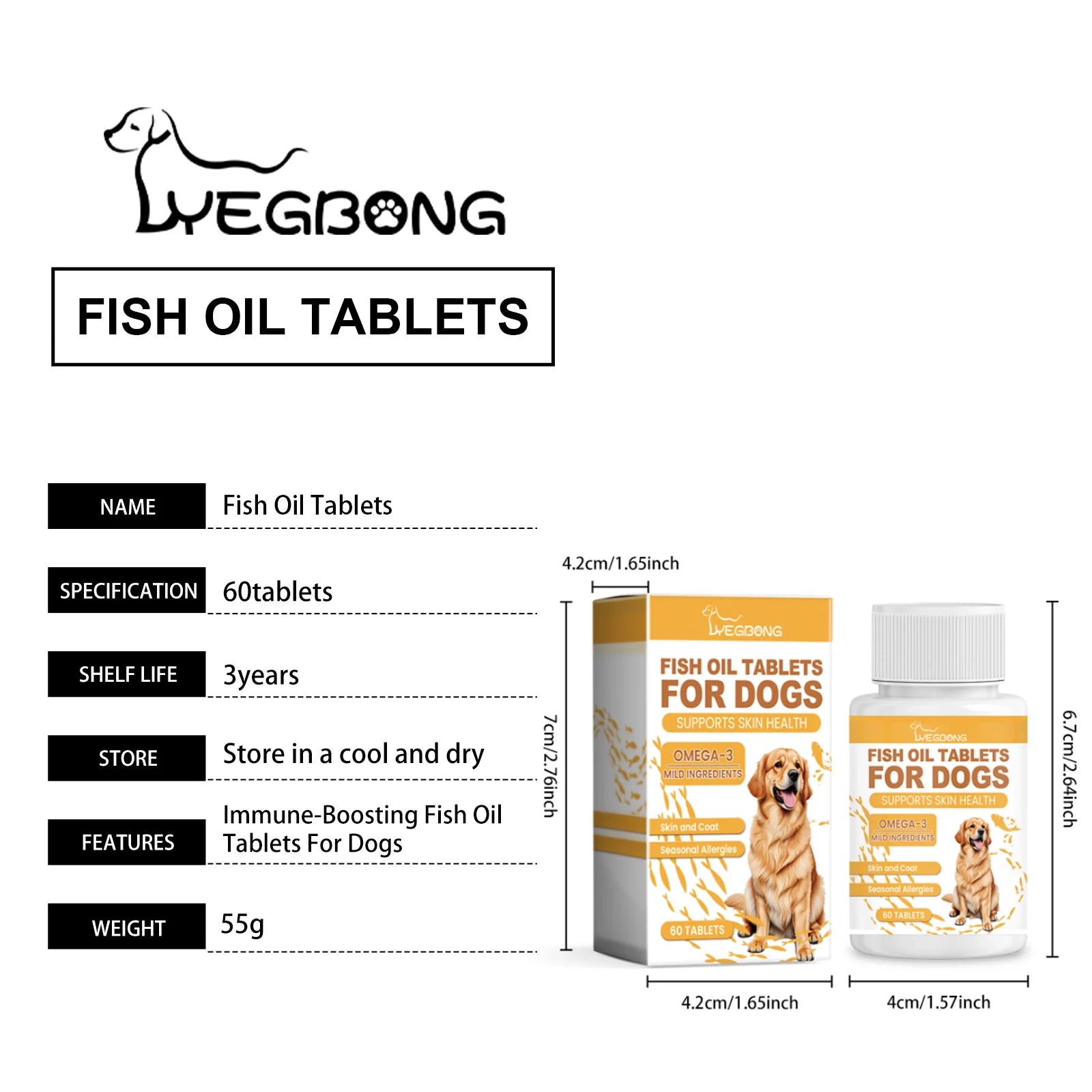 60pcs Omega-3 Fish Oil Tablets for Dogs Skin Care Nutrition Relieve Dry Itchy Skin