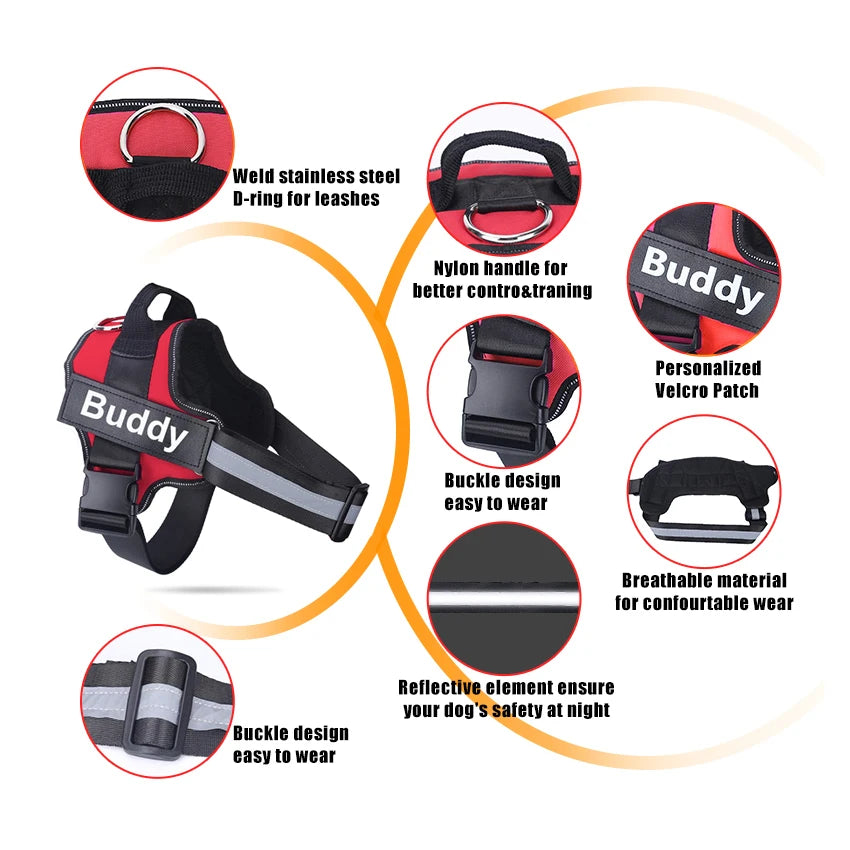 Dog Harness NO PULL Reflective Breathable Adjustable with ID Custom Patch