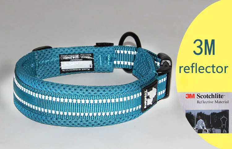 Pet Dog Collar, Nylon Adjustable, Webbing Padded, Soft Reflective