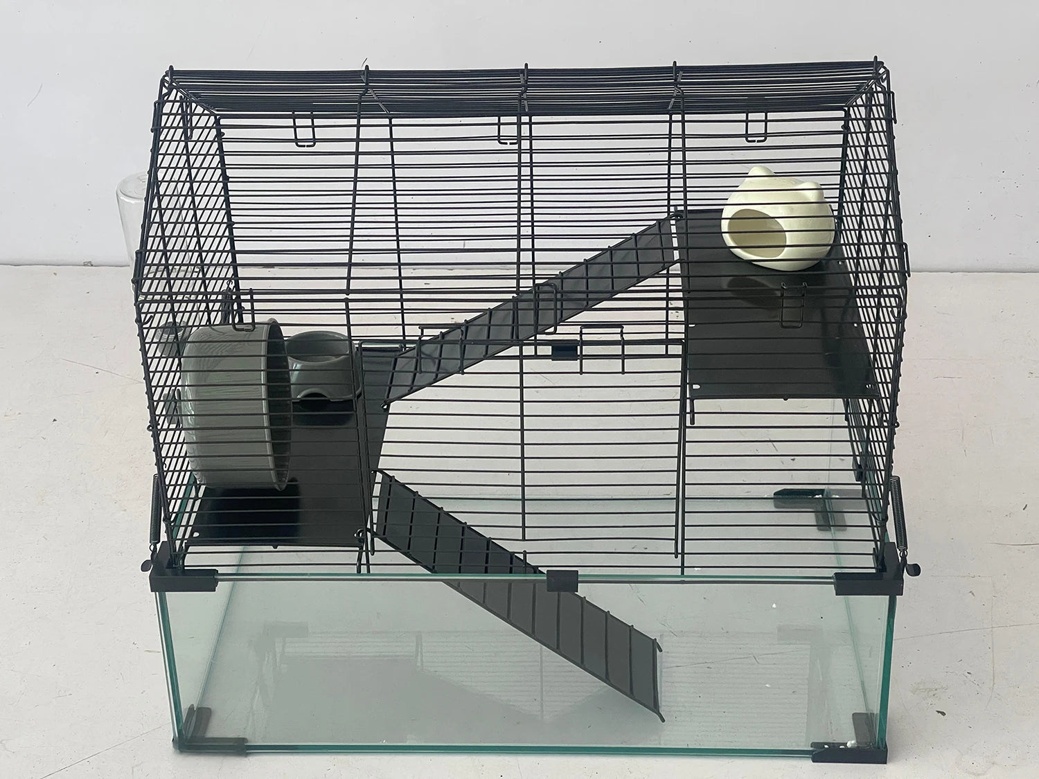 Metal Hamster Cage, Transparent Small Animal Cage Habitats with Water Bottle
