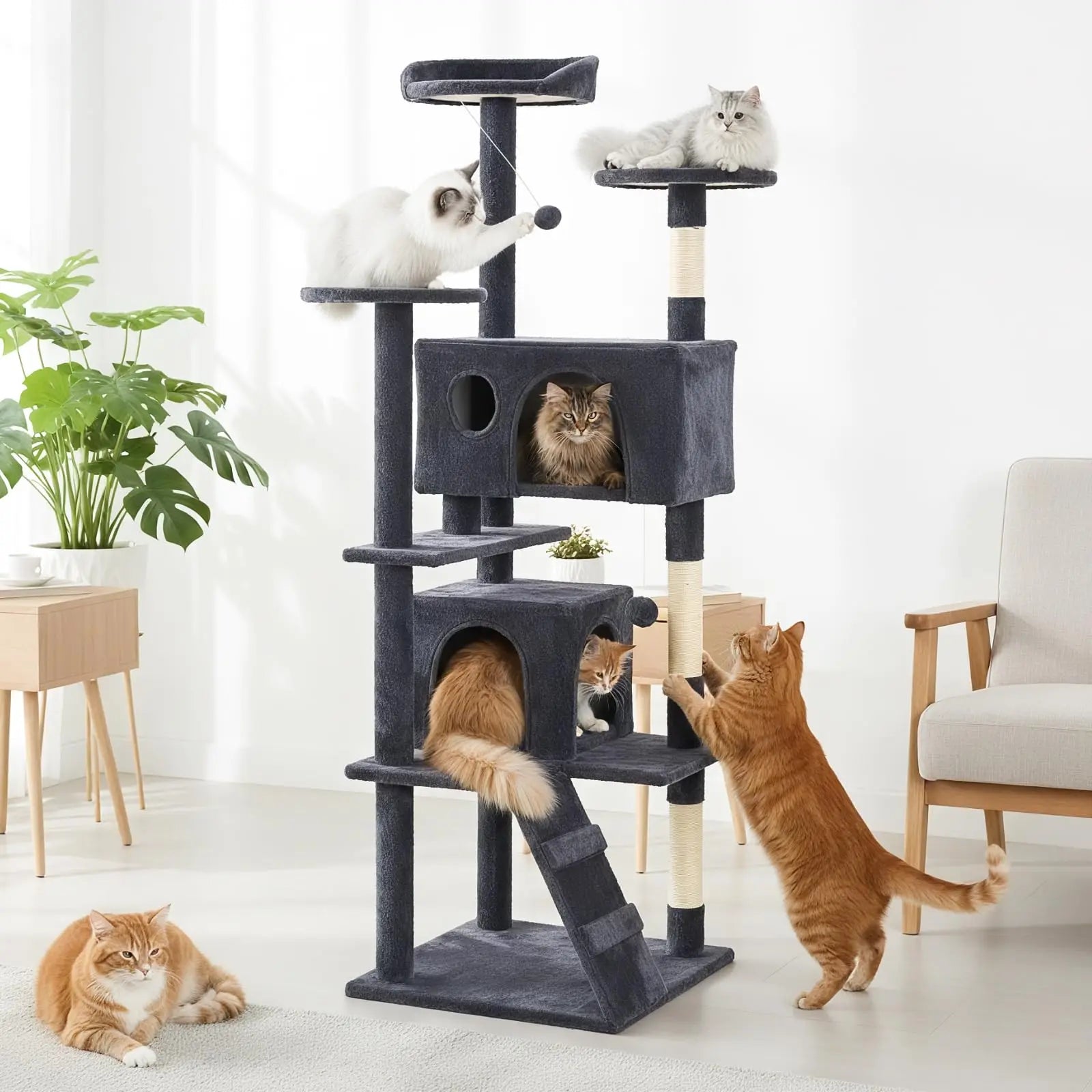 70 inch Cat Tree Tower Large Multi Level Cat Climbing Tower with Condo