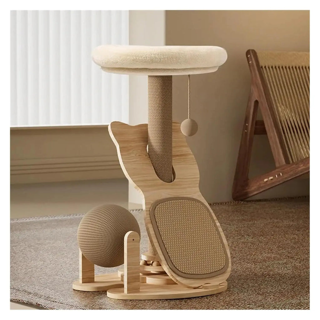 Household Sisal Cat Climbing Frame, Solid Wood, Turntable