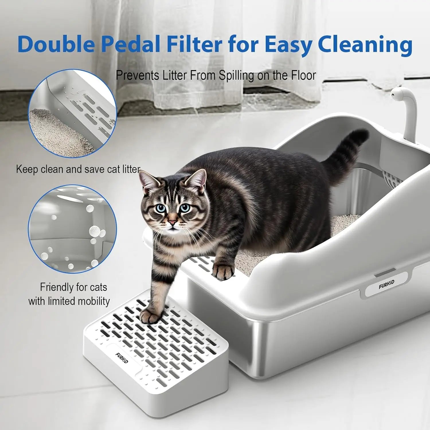 XL Stainless Steel Cat Litter Box with Lid, High-Sided Pan for Big Cats, Anti-Leak & Easy Clean