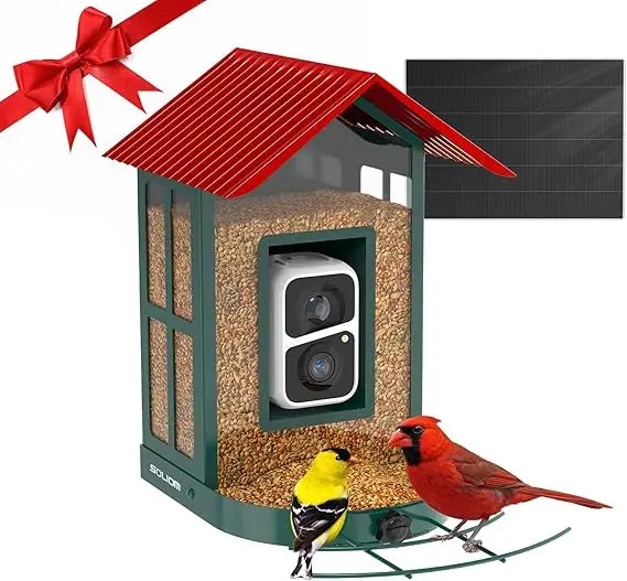 Solar Bird Feeder with Camera for Outdoors - Durable Metal AI Smart Birdhouse Squirrel Proof