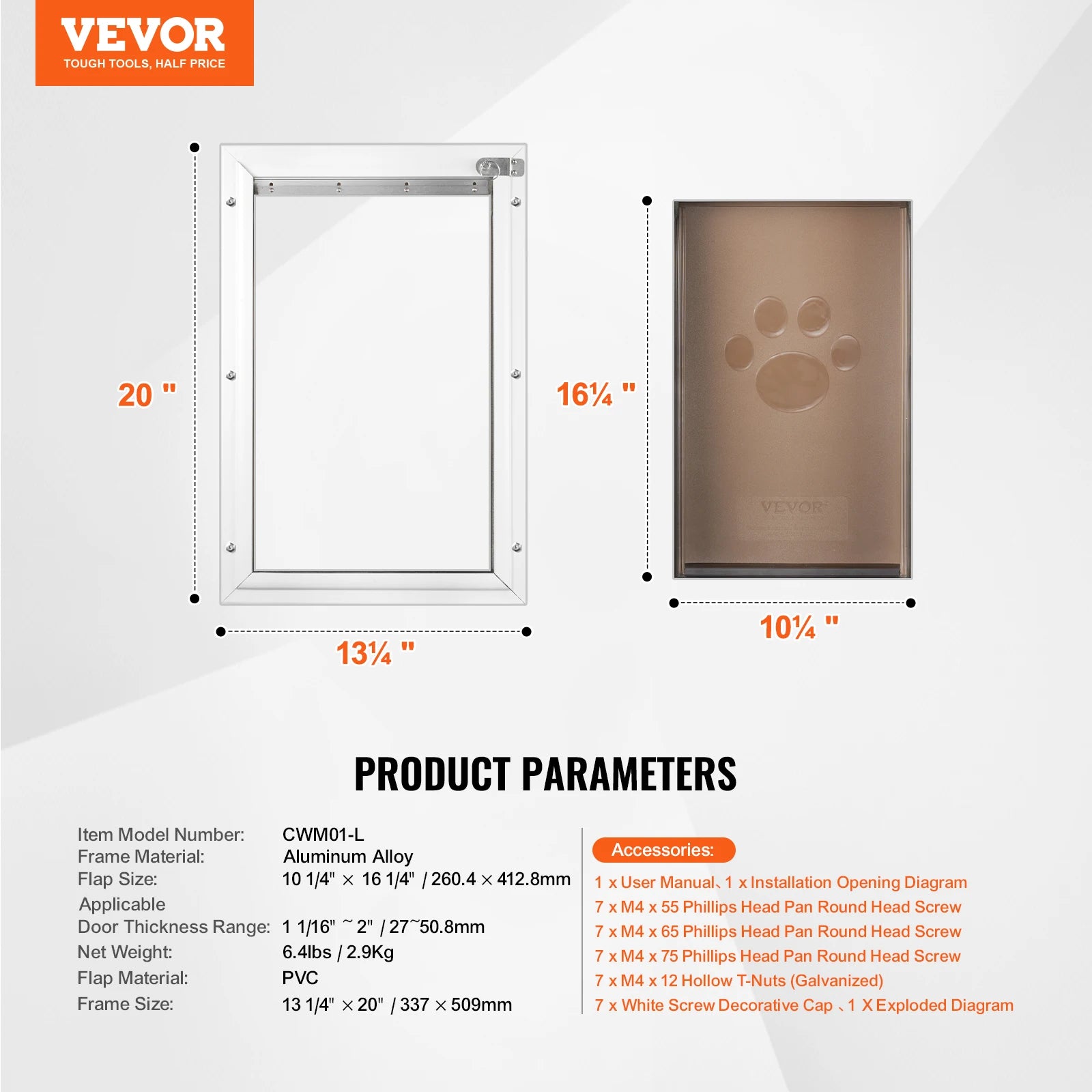Pet Door Aluminum Frame with Lock and Flap System Weatherproof Doggy Door Easy to Install