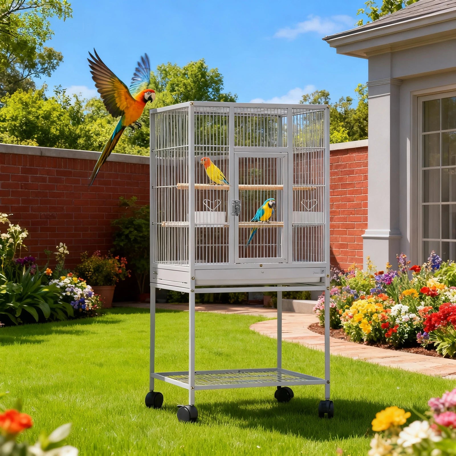 Small Animal Cage, 5-Level Metal Ferret or Bunny Cage with Wheels, with Removable Tray