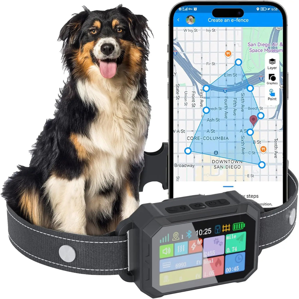 Customizable GPS Dog Collar Fence, Waterproof LCD, 6998 ft ,App-Controlled