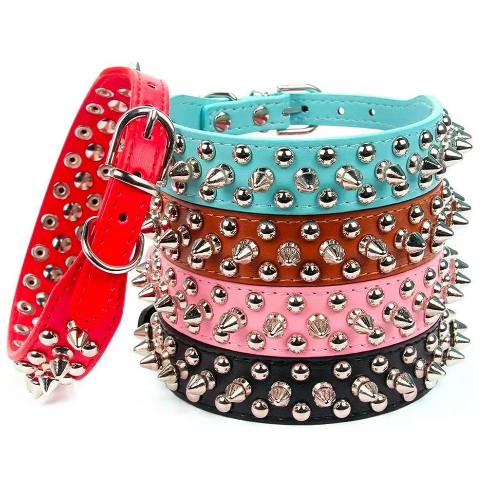 Adjustable Leather Pet Dog collar Neck Strap Spiked Dog Collar For Small Dog Cat