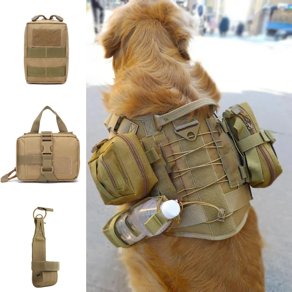 Dog Tactical Bags Set With Pouches Belt Attaching on Harness Sticker Military Dog Training