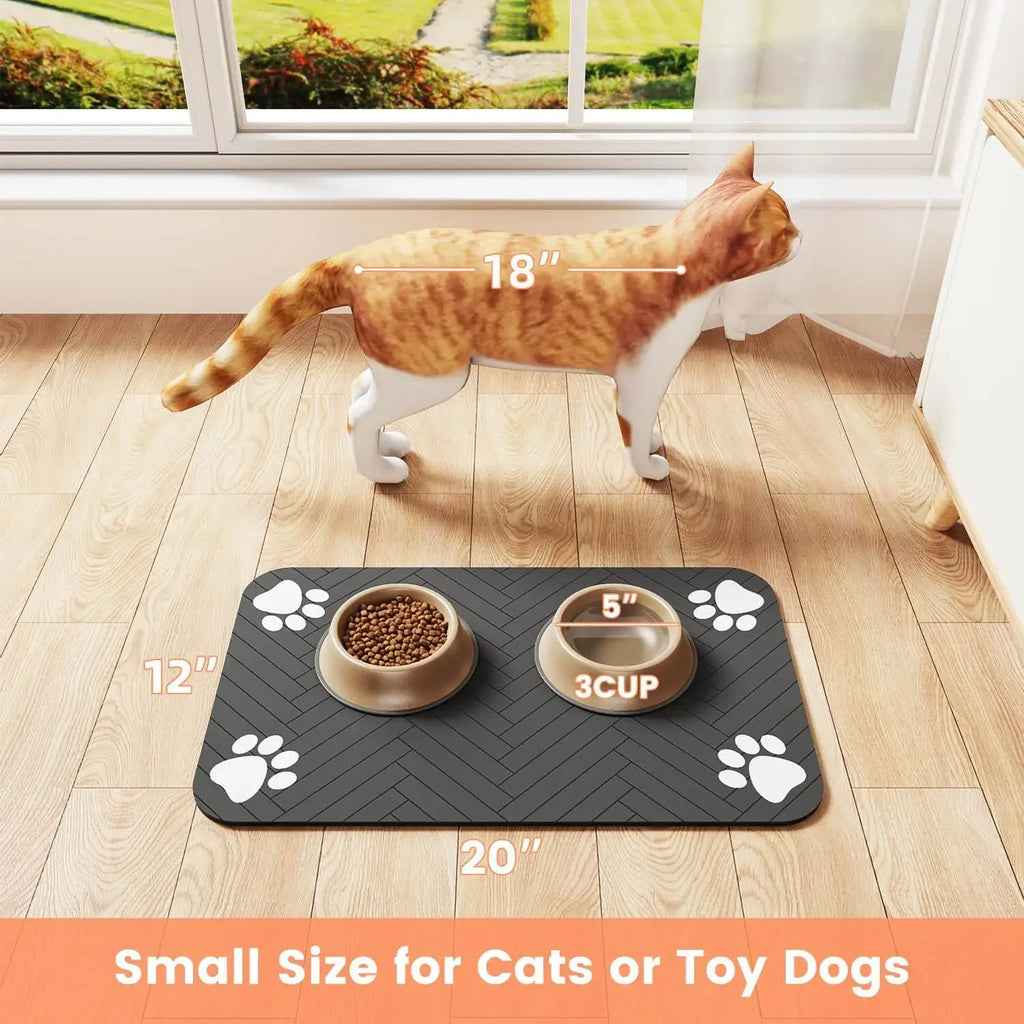 Pet Feeding Mat-Absorbent For Food and Water Bowl with Waterproof Rubber Backing