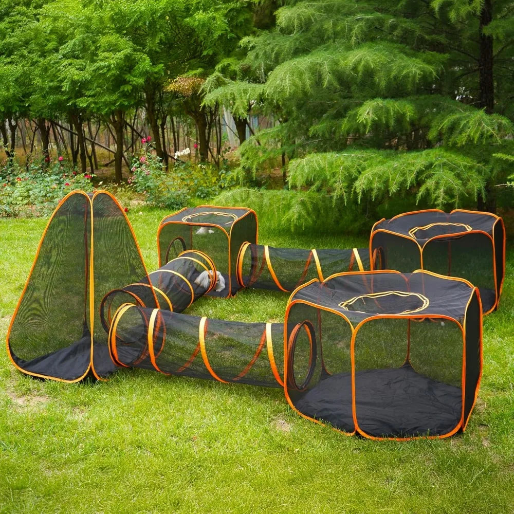 7 in 1 Outdoor Cat/Dog Enclosure, Foldable Pop-Up Mesh Playpen Tunnel, Foldable