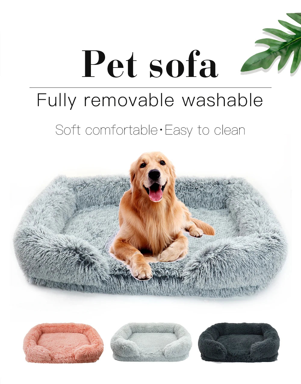Thick orthopedic bed for large dogs - sponge, easy to remove and wash plush cover
