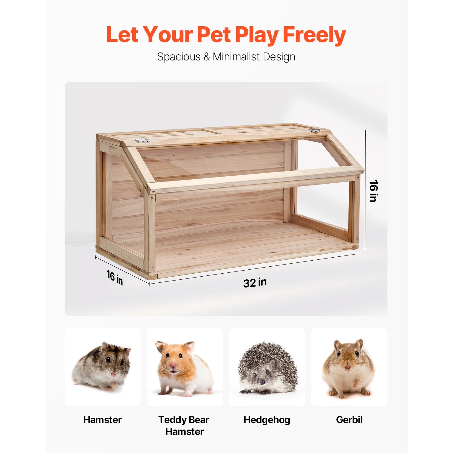 Wooden Hamster Cage 270° Viewing With Openable Top Ventilated Animal Cage