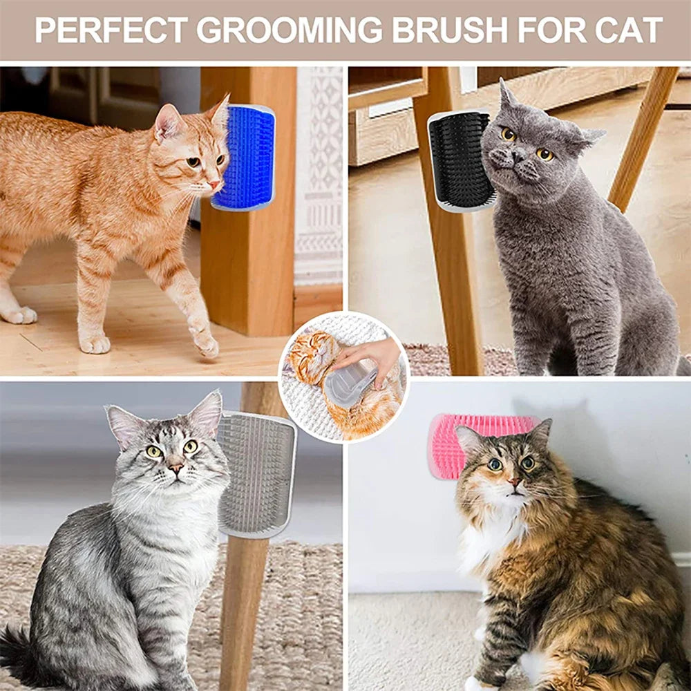 Cat Corner Brush Comb Massager for Cat Grooming with Catnip
