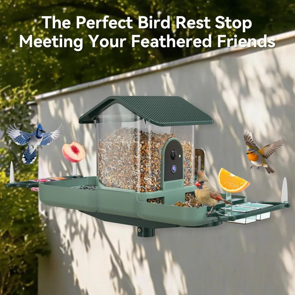 Bird Feeder with Camera & Bird Bath Combo, Watch Birds Eat & Bathe with WiFi 2K HD Video, Auto Record, AI Recognition