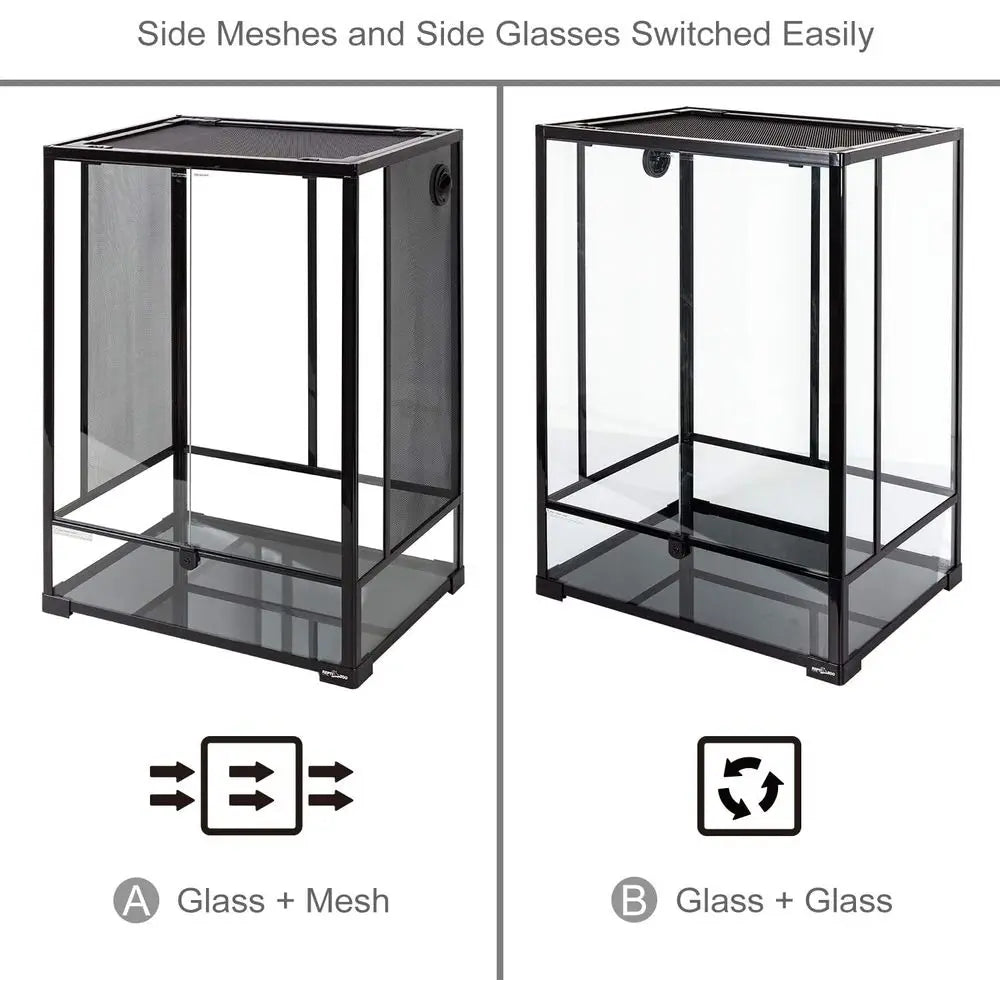 67 Gallon Tall Glass Reptile Terrarium with Double Hinged Door and Screen Ventilation for Rainforest Habitat