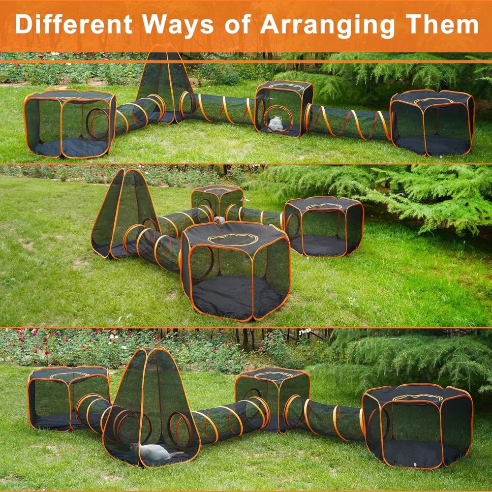 7 in 1 Outdoor Cat/Dog Enclosure, Foldable Pop-Up Mesh Playpen Tunnel, Foldable