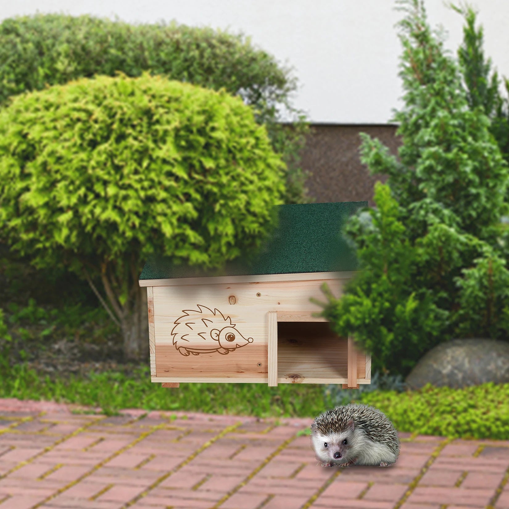 Wooden Hedgehog House Small Animal Shelter/Hideout Predator Proof Habitat Nest Box with Roofing