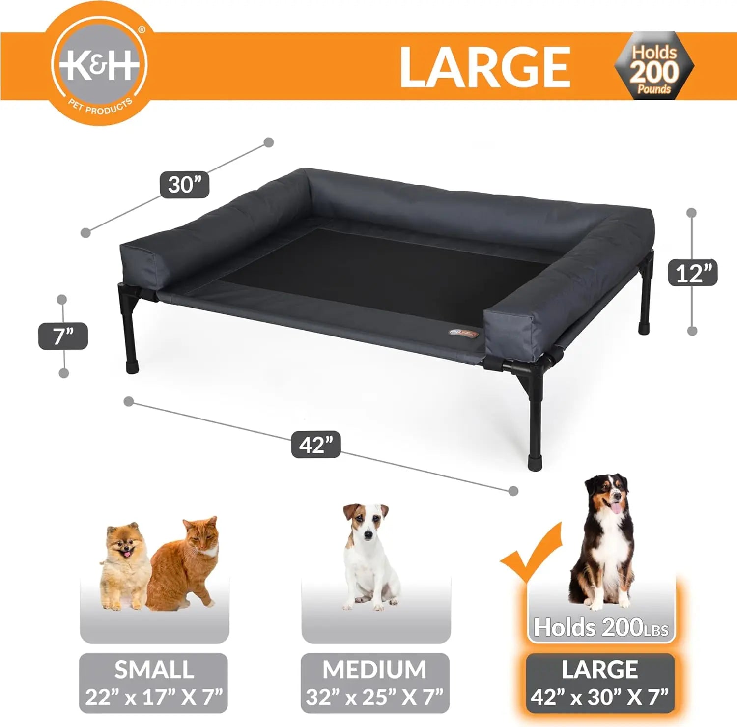 Large Elevated Dog Cot with Cooling Mesh, Removable Washable Cover, Sturdy Metal Frame for Indoor/Outdoor Use