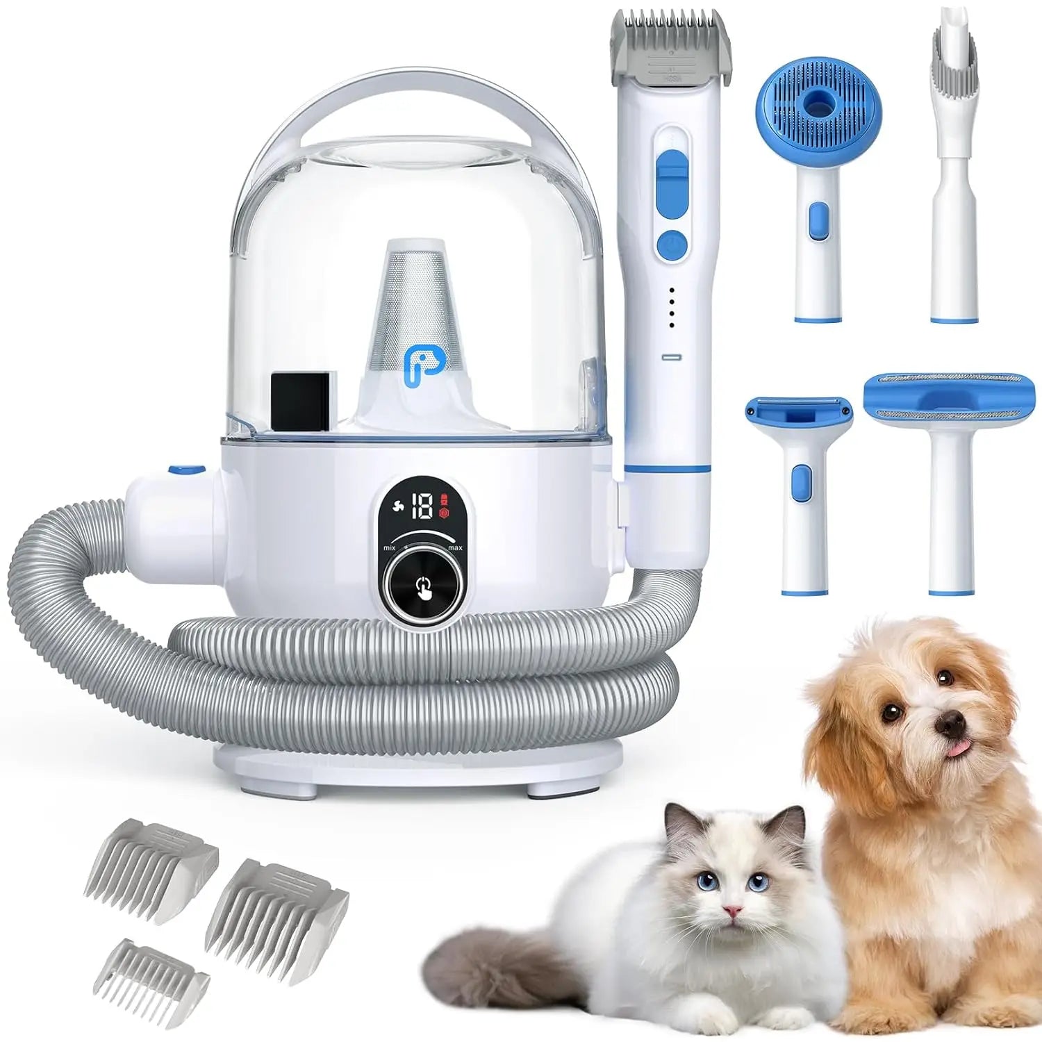 Dog Grooming Kit with 2L Vacuum Suction 99% Pet Hair-Professional with 5 Grooming Tools for Dogs Cats