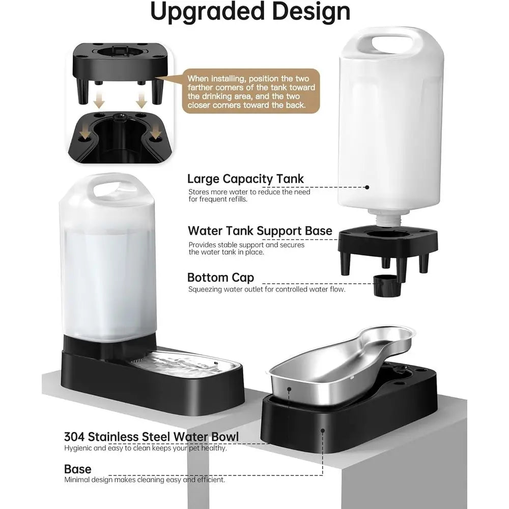 2.4 Gallon Gravity Pet Water Dispenser with Stainless Steel Bowl