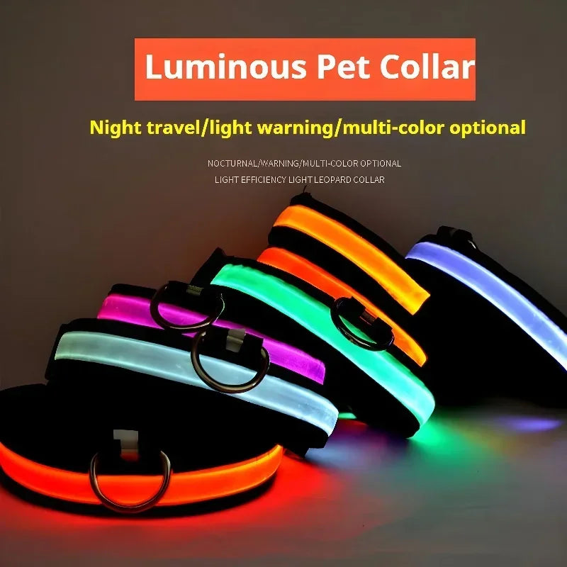 Dog Collar Nylon LED Night   Safety Flashing Glow-In-The-Dark Pet Dog Leash