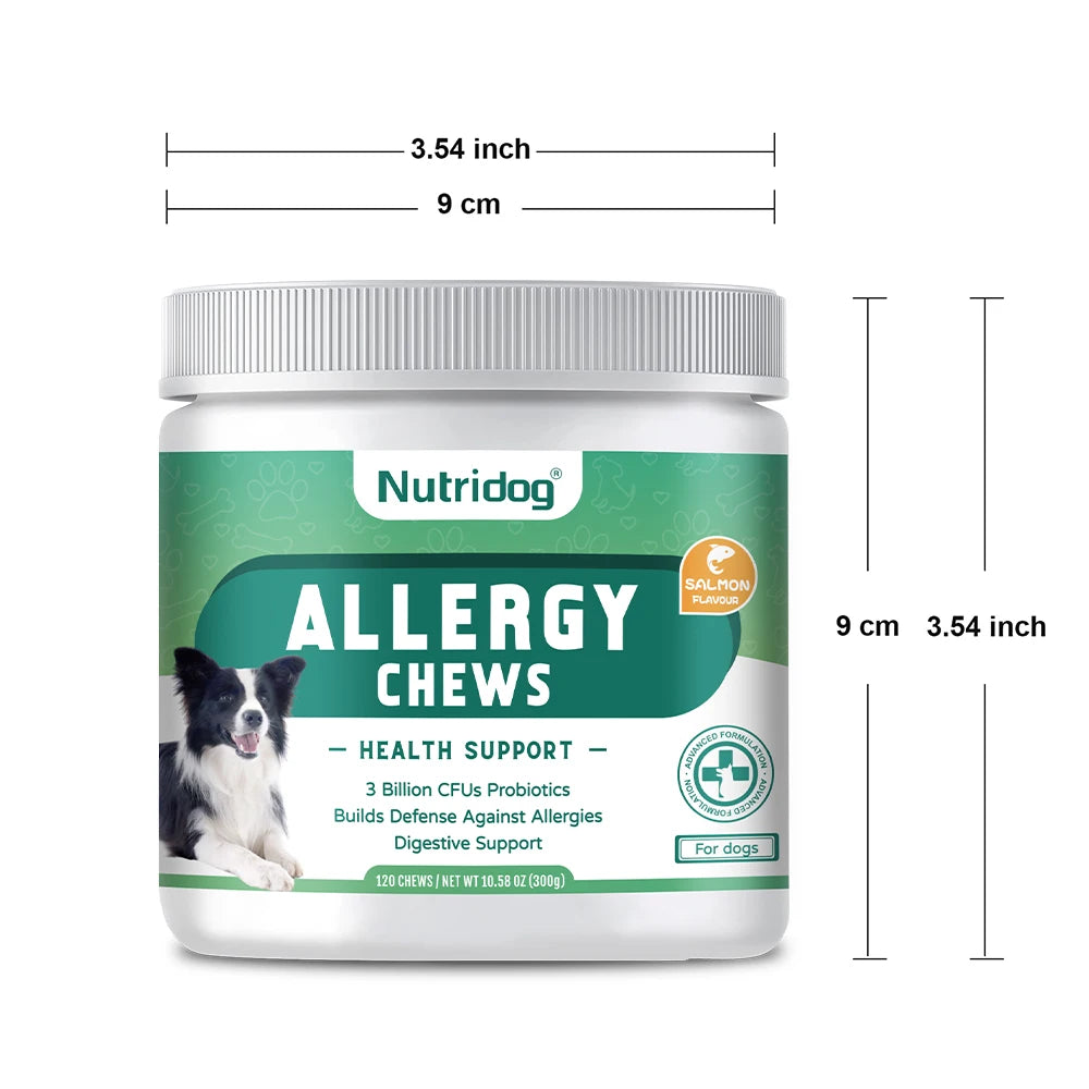 Dog Anti-Allergy Chews Salmon Flavor Soft Chew Skin Health Coat Defense 120 PCS/Bottle