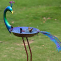Peacock-Shaped Metal Bird Bath Feeder with Seed Tray, Outdoor Garden Decor