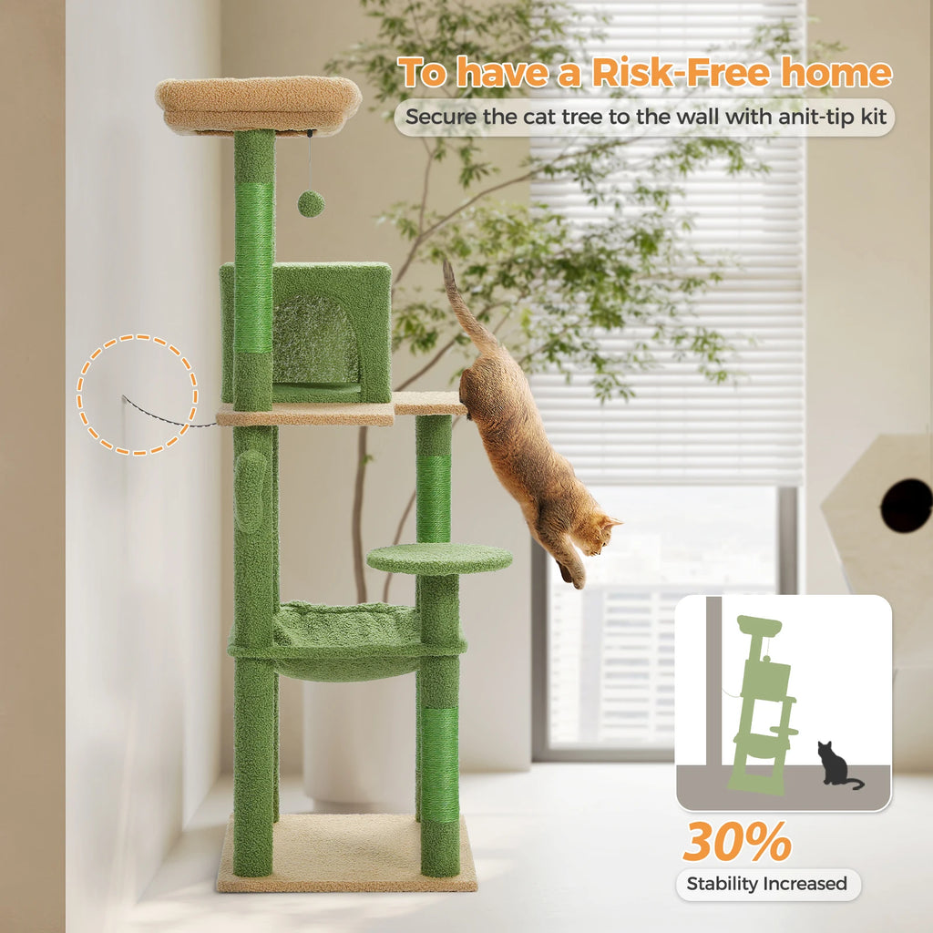 Cactus Cat Tree Tower for Large Cats with Metal Plush Big Hammock Condo House with Large Top Perch