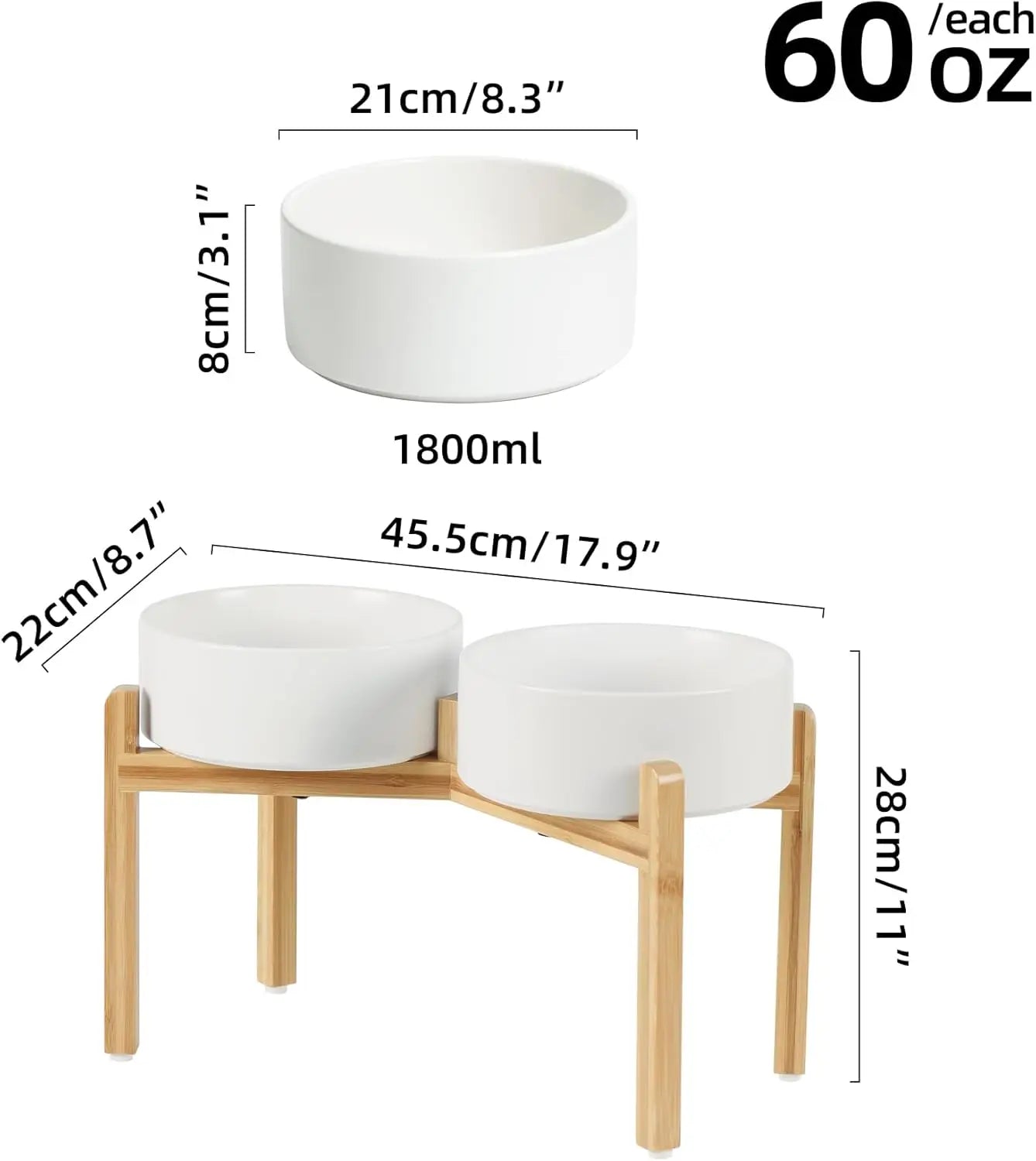 Ceramic Raised Double Dog Bowls with Stand for Large Breeds, Weighted Anti-Slip