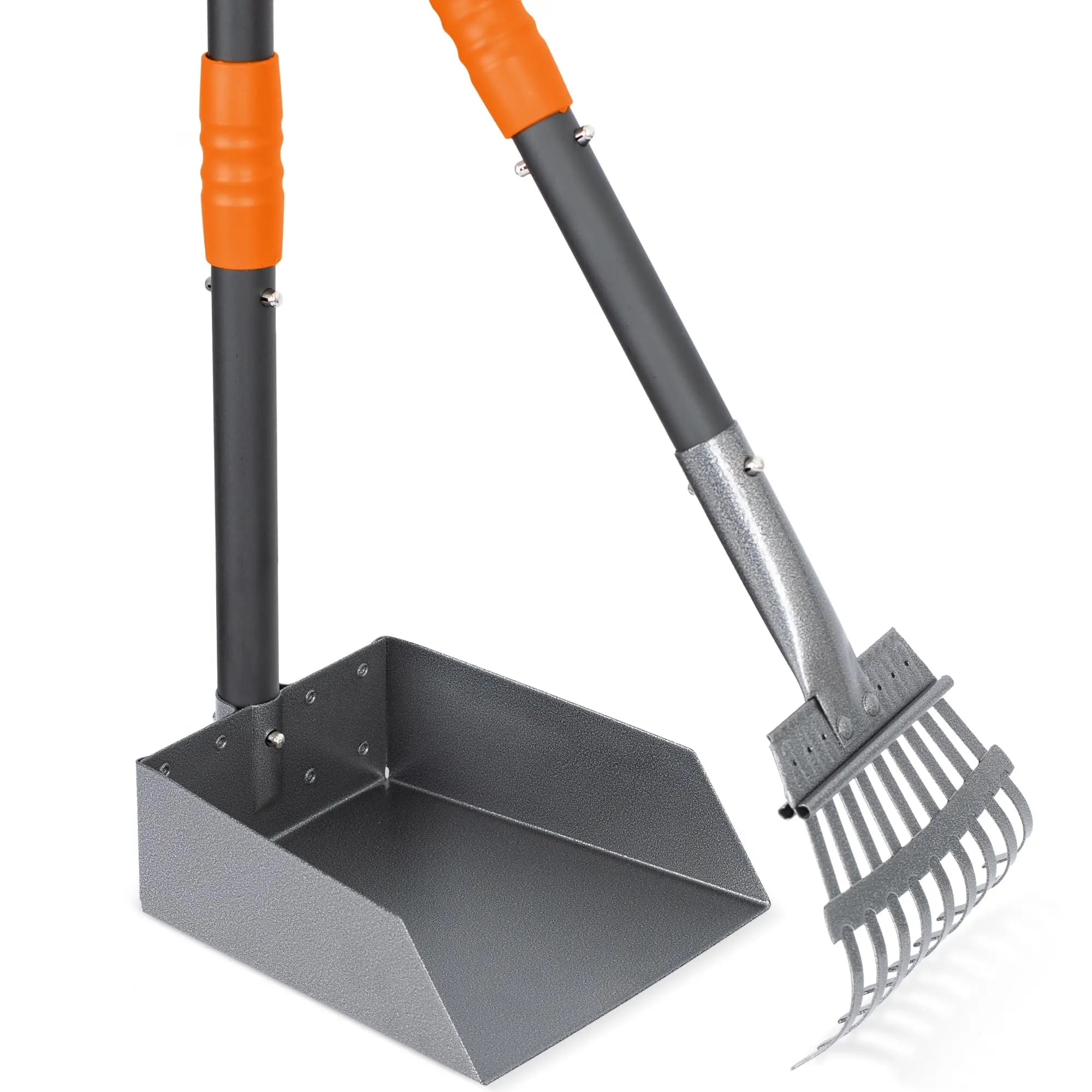Dog Pooper Scooper, Dog Poop Tray and Rake Set,  Long Adjustable Sectional Stainless Handles