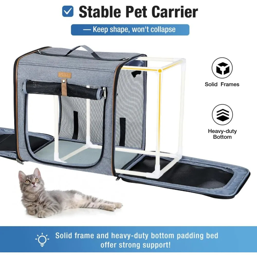 2-in-1 Cat Travel Carrier with Litter Box with Zipper Locks for Moving