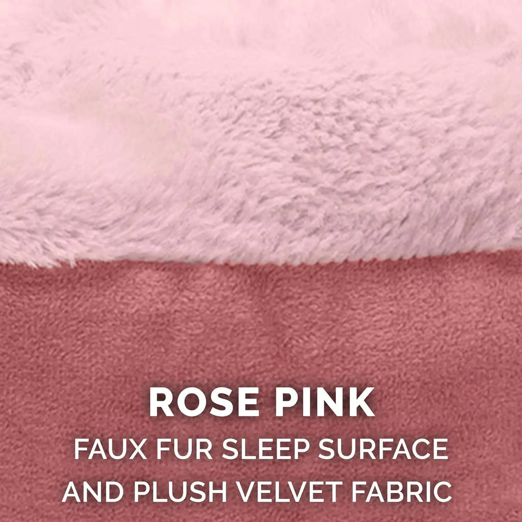 Cozy 24" Round Hooded Pet Bed for Small Dogs & Cats, Washable Plush Velvet in Rose Pink