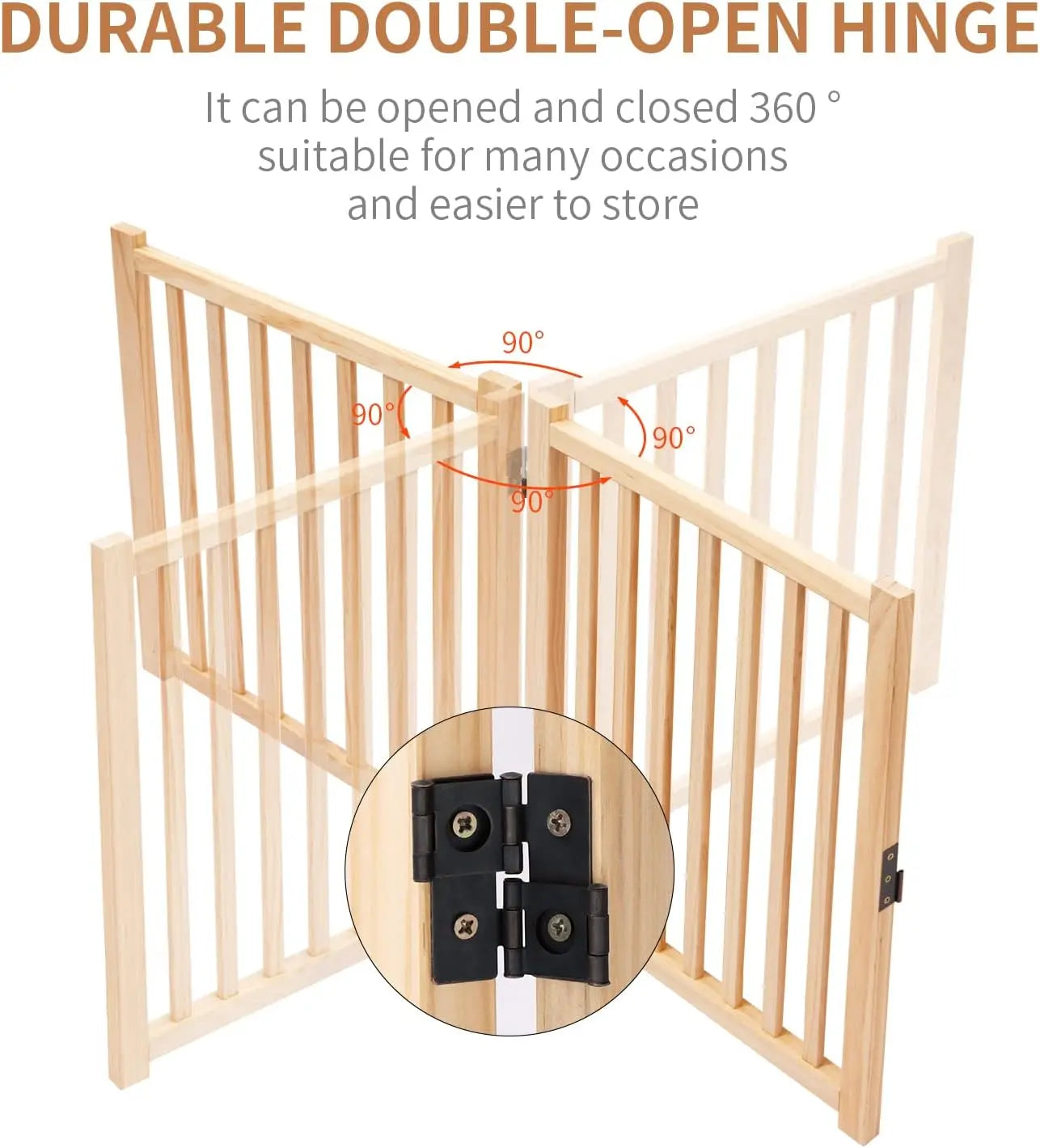 Paint-Free Wooden Freestanding Pet Gate for Indoor Use, Doorways, Stairs