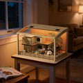 Wooden Hamster/Guinea Pig Cage with Open top Wooden Frame Tempered Glass Panels