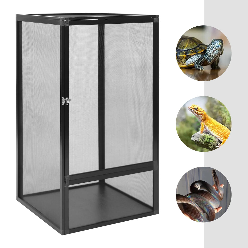 Micro Habitat Terrarium Enclosure, Freestanding Reptile Feeding Box, (Black)