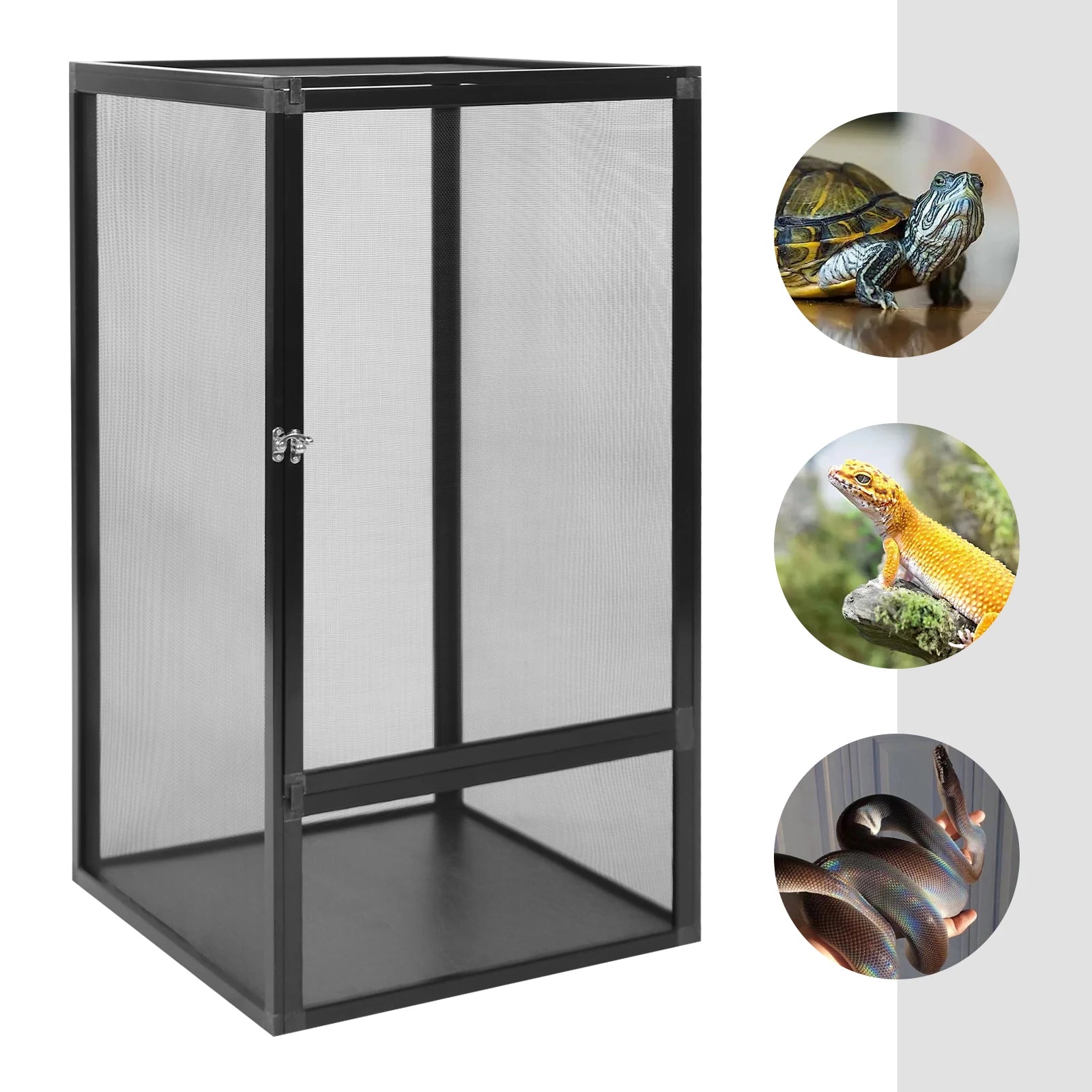 Micro Habitat Terrarium Enclosure, Freestanding Reptile Feeding Box, (Black)