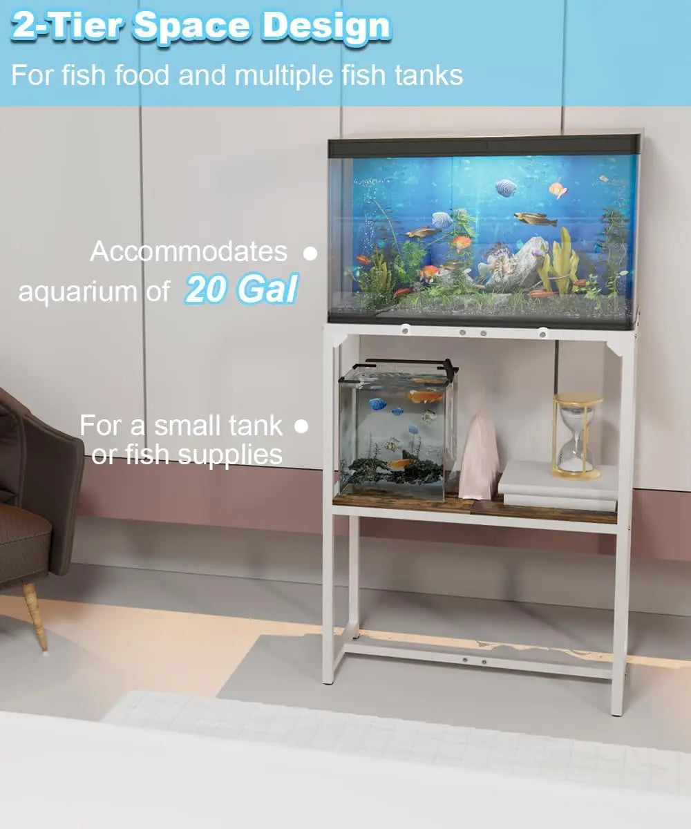 20 Gallon Aquarium Stand with 2-Tier Storage Shelf, Metal Reptile Terrarium Rack