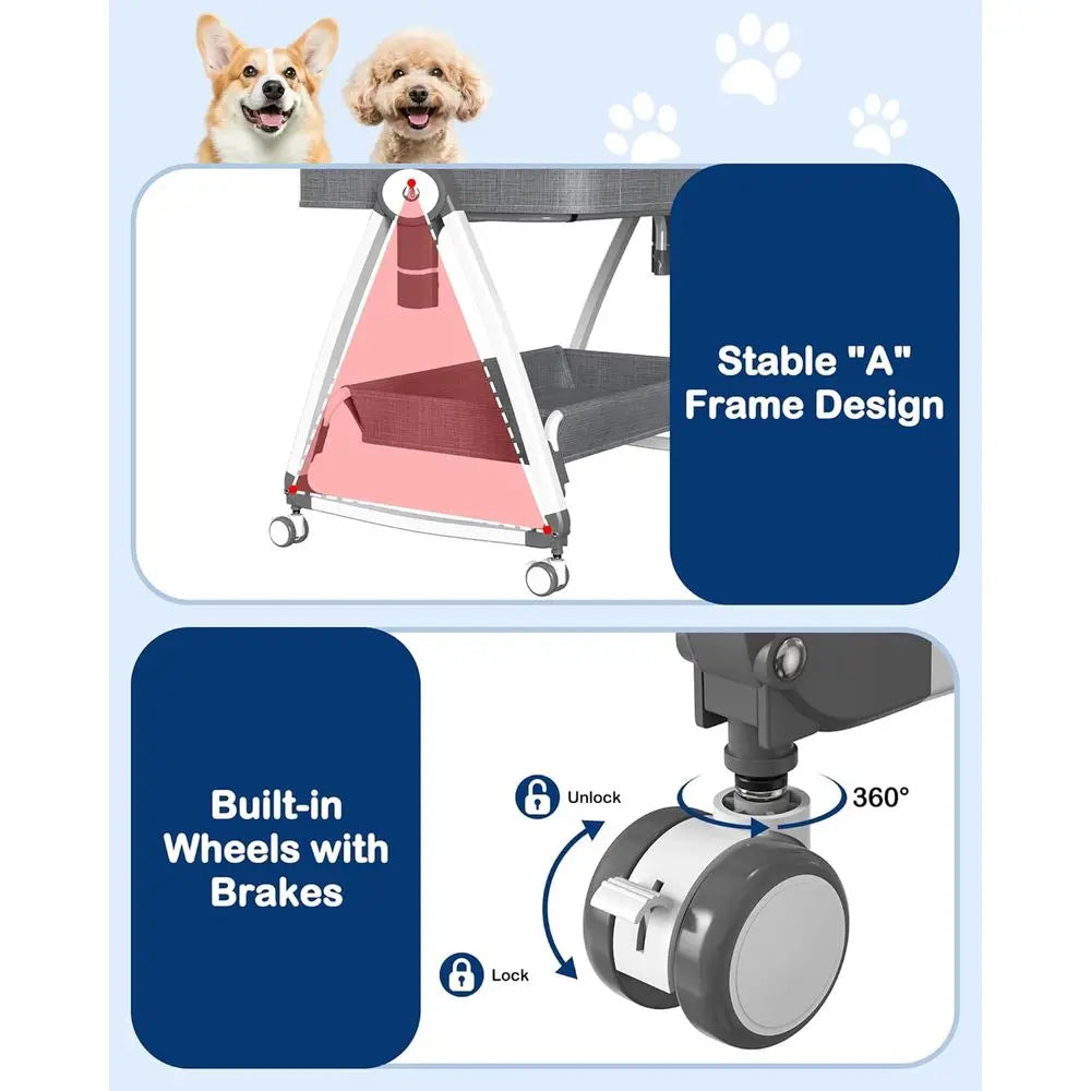 Elevated Adjustable Pet Bed for Small to Medium Dogs and Cats, Removable Cover, Sides Included