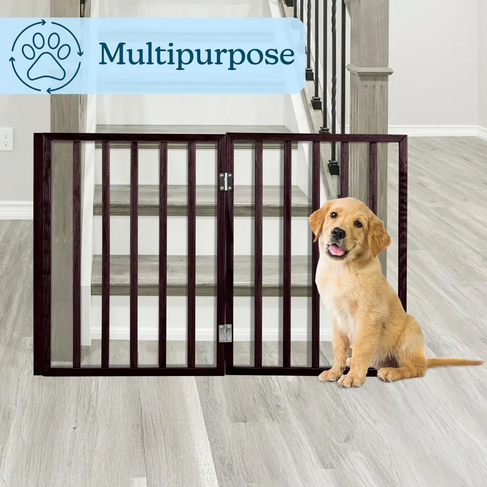 3-Panel Foldable Indoor Dog Gate for Stairs, Hallways, Doorways - 54x24-Inch Pet Fence in Brown