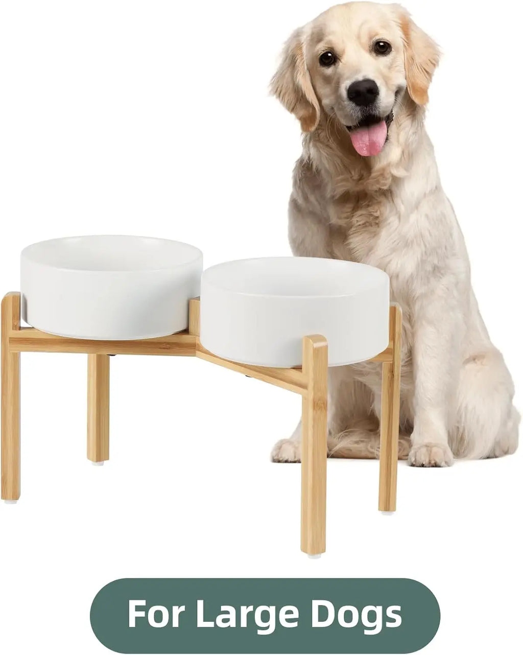 Ceramic Raised Double Dog Bowls with Stand for Large Breeds, Weighted Anti-Slip