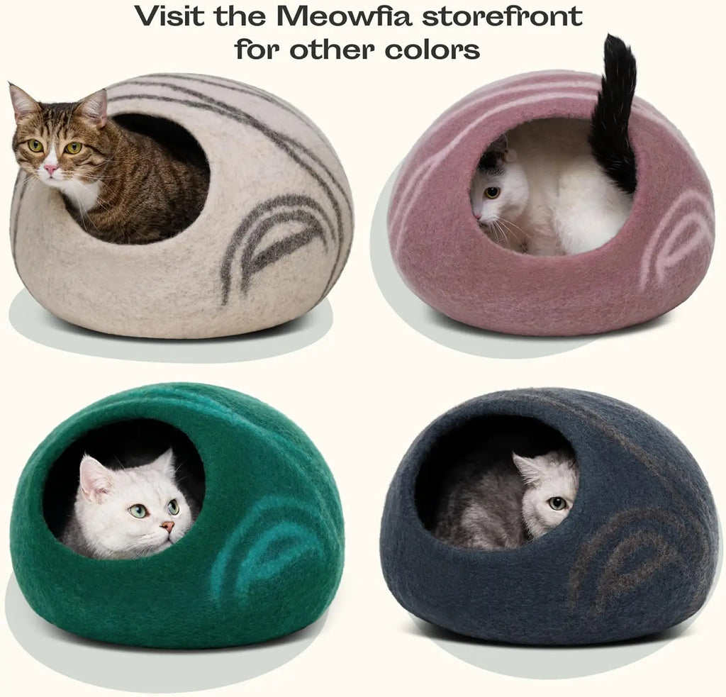 Premium Merino Wool Cat Cave Bed, Handmade Felt Hideaway for Indoor Cats