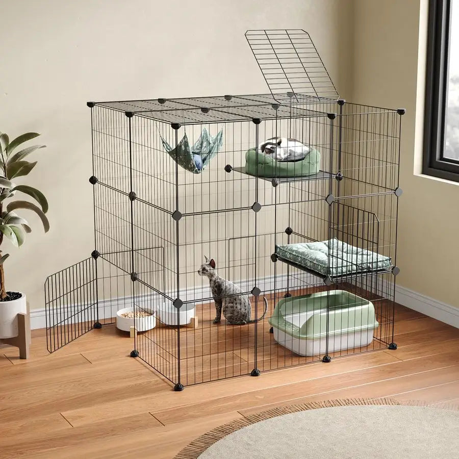 3Tier Cat Cages Indoor Enclosure DIY Cat Playpen Extra Exercise Place Idea