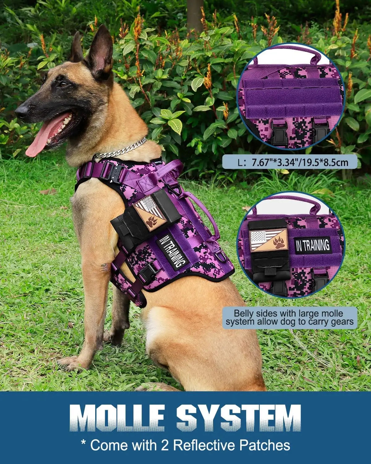 Tactical Dog Harness for Large Breeds, Service Dog Vest with MOLLE Panels and Handle for Walking Hiking Training