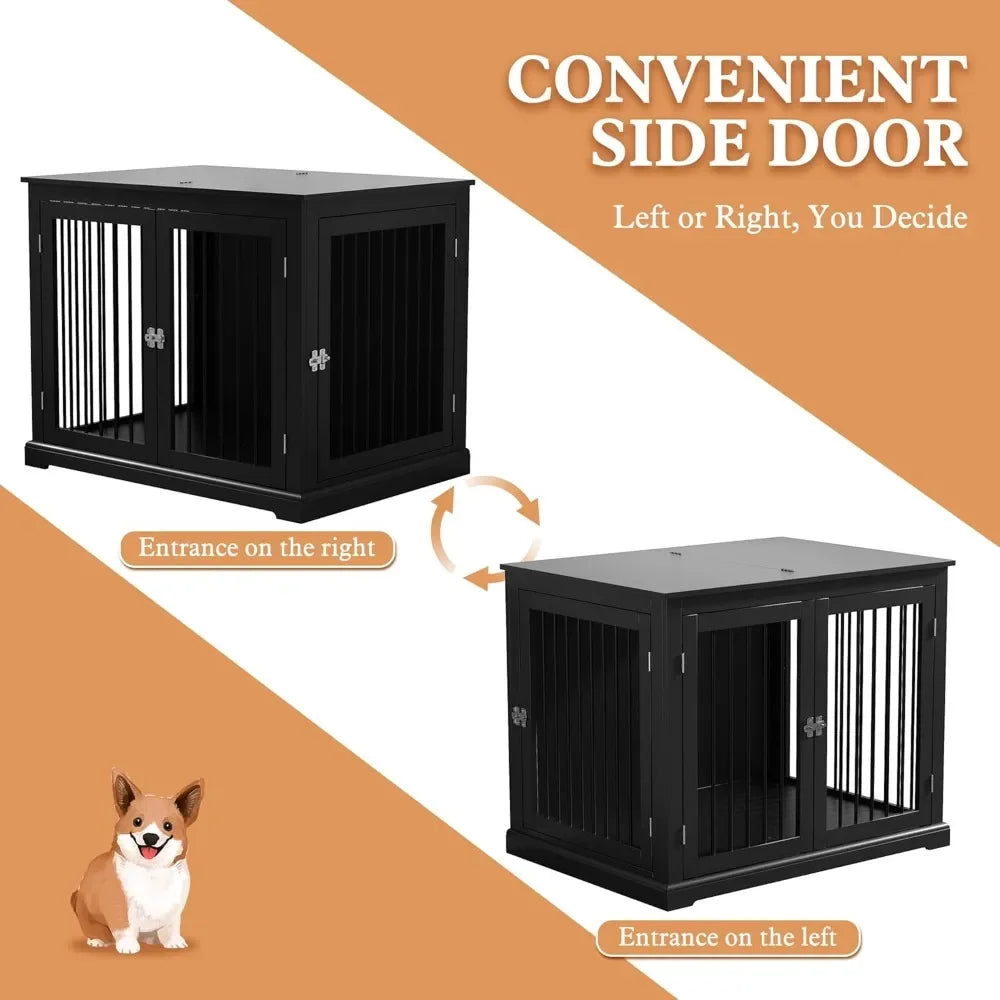 Large Dog Crate Furniture, Wooden Kennel with Cushion, Crate End Table Large, Indoor Kennel, Modern Decorative