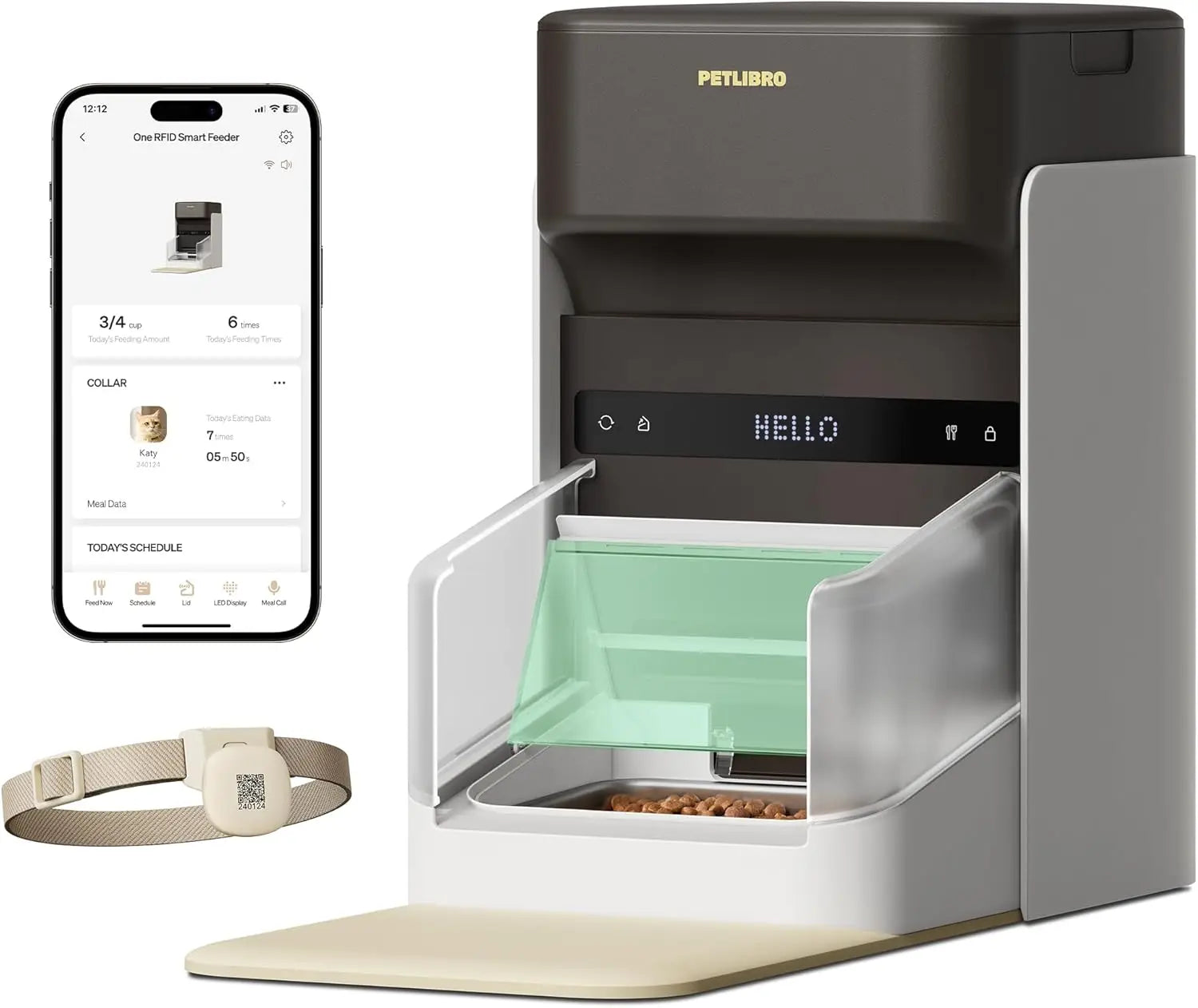 RFID Automatic Cat Feeder with Collar Tag, Wi-Fi Programmable for Multi-Pet Homes and Diet Tracking