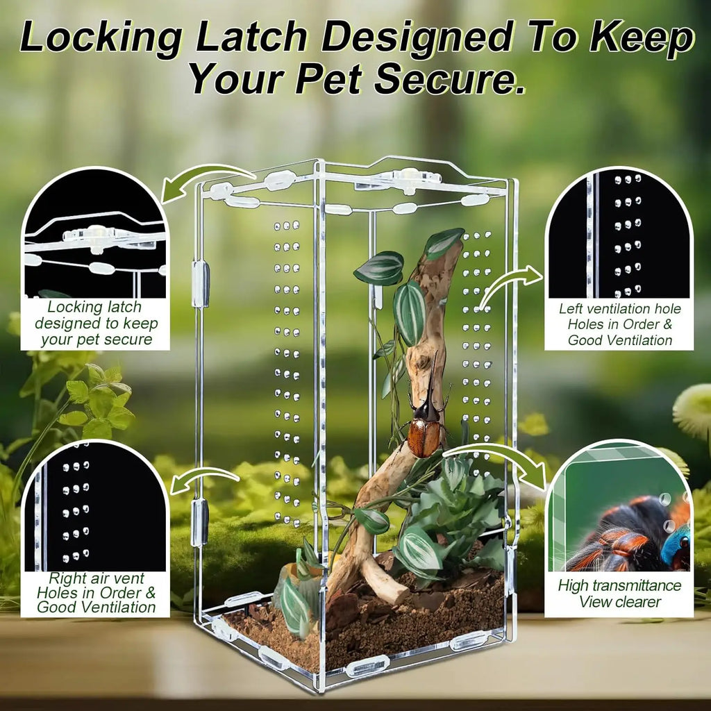 Acrylic Transparent Reptile Terrarium Habitat Reptiles Cage Nano Arboreal Tarantula Enclosure Bearded Dragon