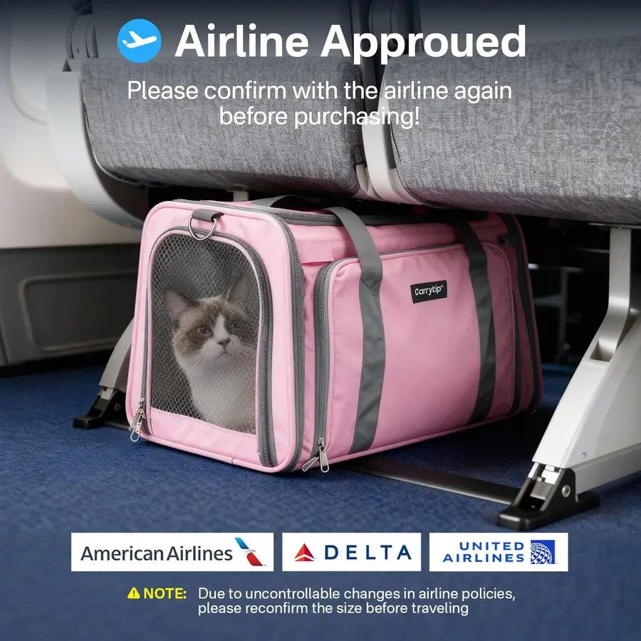 Cat Carrier, Airline Approved Soft Sided Pet Carrier for Cats/Small Dogs Up to 15 lbs